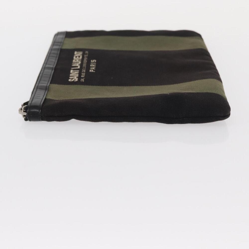 SAINT LAURENT Clutch Bag Canvas Leather Black Khaki Silver Auth mr1652 - Picture 4 of 16